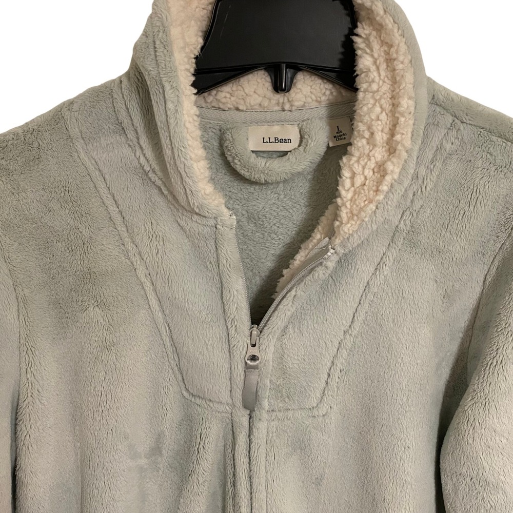 L.L.Bean Cabin Core Robe Women L Green Wicked Plush Full Zip Fleece 513997 - Picture 3 of 6